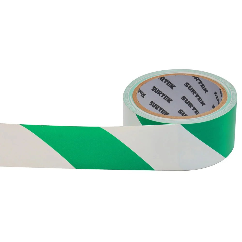 Cinta de señalización de adhesivo acrílico amplio 2" de 18 m, color blanco/verde Surtek