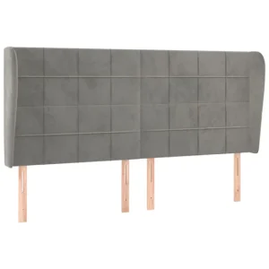 Cabecero con orejas de terciopelo gris definido 183x23x118/128 cm