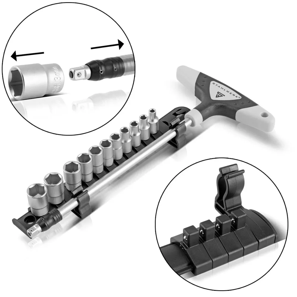Conjunto de llave de toma profesional de acero de 12 partes producido de acero de vanadio cromado con manejo T, soporte ma...