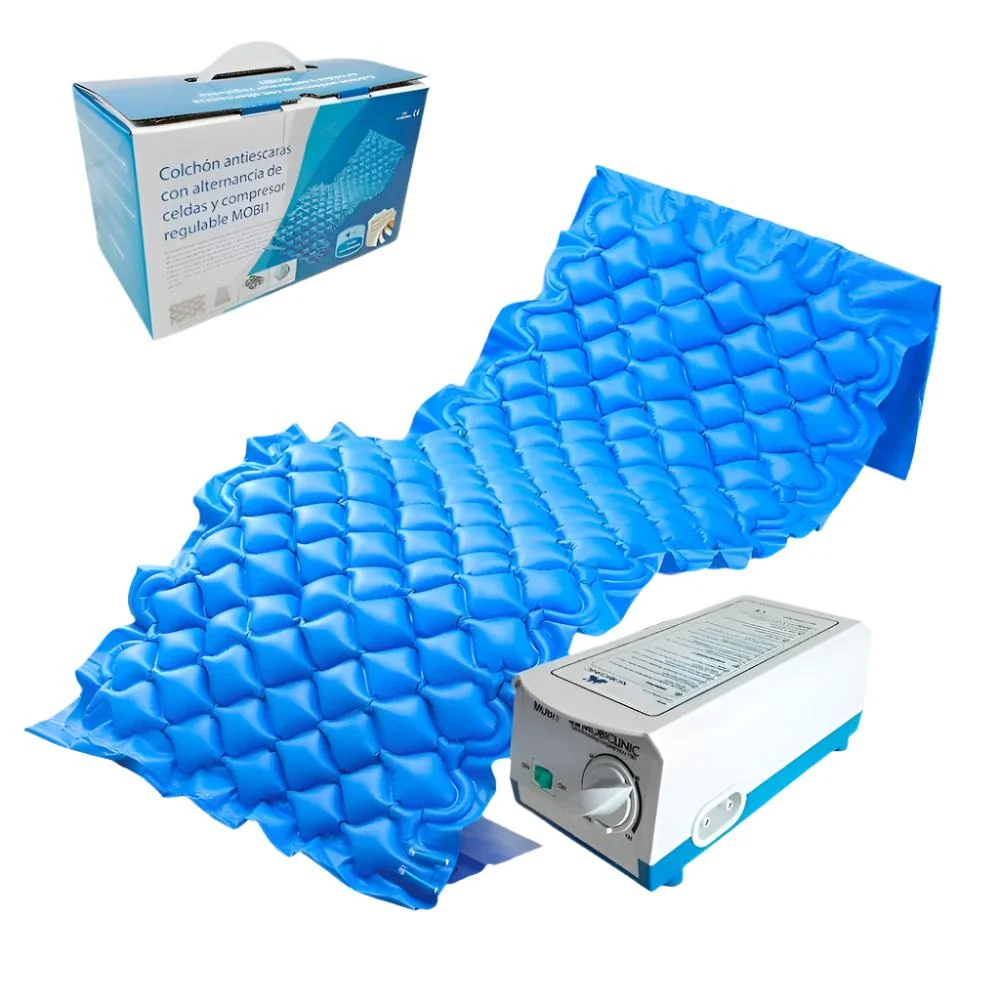 Ergonómico Clínico Colchón antiescaras de aire | Con compresor | PVC médico ignífugo | 200x90x7 cm | 130 celdas | Azul | M...