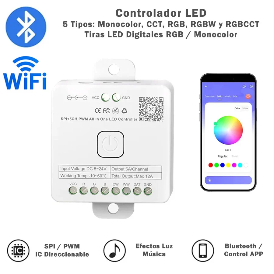 Controlador LED Monocolor RGB CCT Pixel Con display APP Bluetooth / WIFI