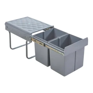 Certificado HACCP Cubo de basura extraíble Froland capacidad 2 x 15 L plástico/acero 48 x 34 x 35 cm - Gris