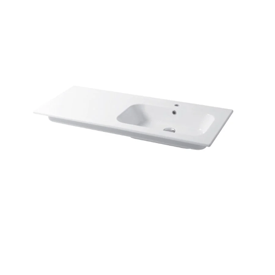 Lavabo consolle ceramica bianca lucida serie Qubo Square 51 Disegno-Ceramica 121cm - con piano appoggio sulla sinistra