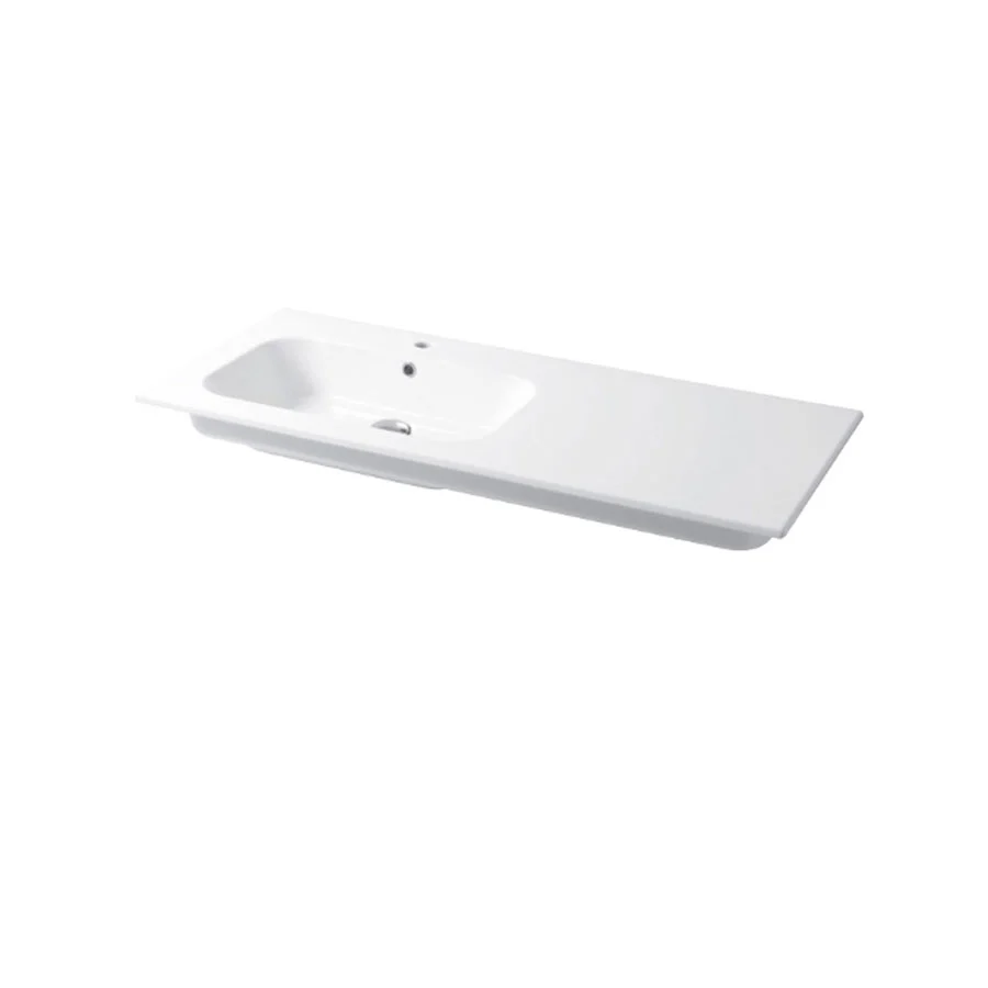 Lavabo consolle ceramica bianca lucida serie Qubo Square 51 Disegno-Ceramica 121cm - con piano appoggio sulla destra