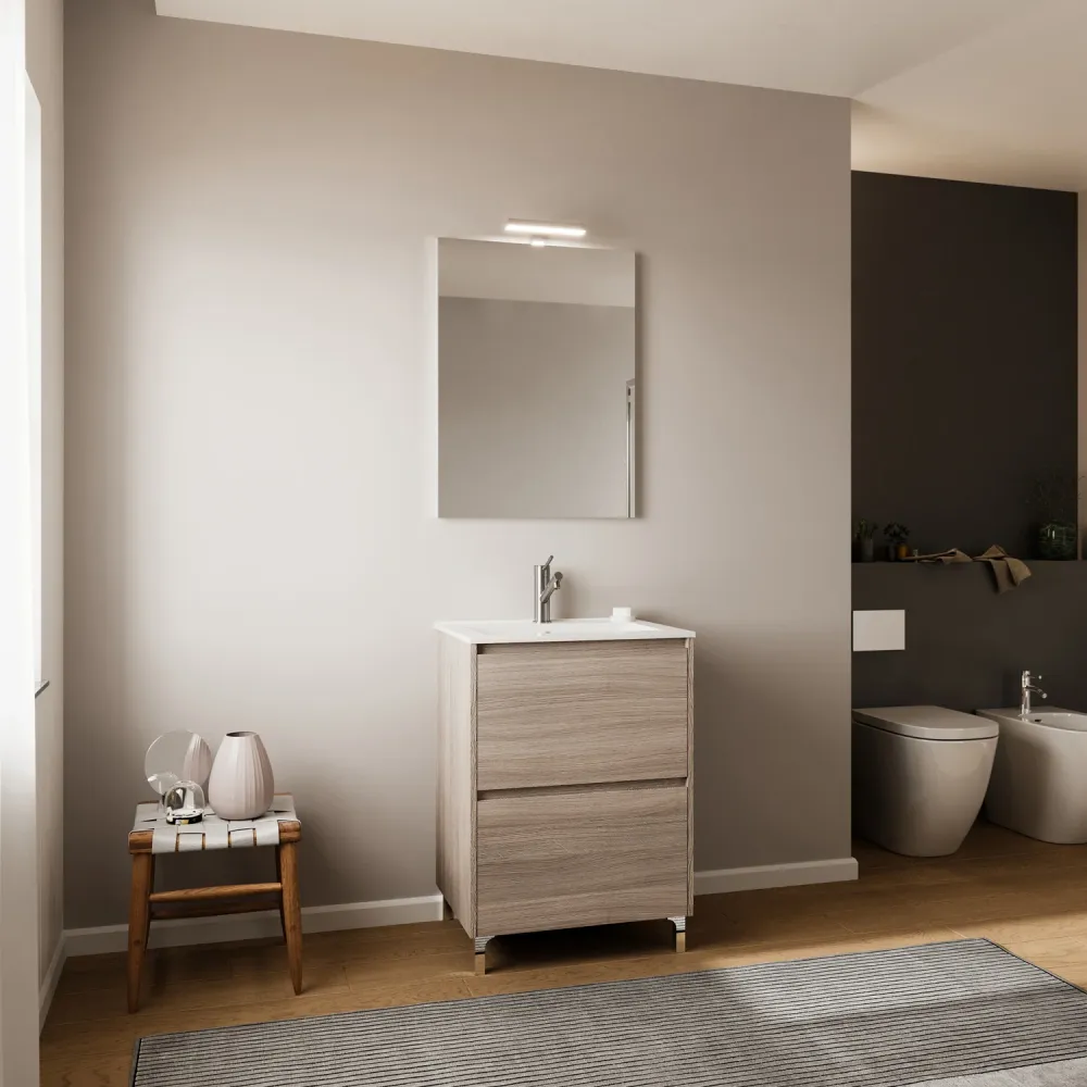 Mobile bagno con lavabo e specchiera Cubi&Co Berlino 60 cm - Rovere Fumo