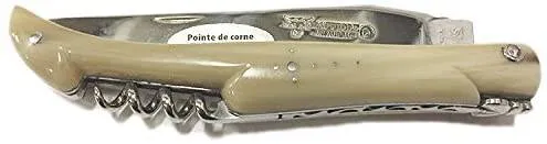 Laguiole en Aubrac Trabajado manualmente Plated Multipurpose Knife, Full Solid Horn Handle Corkscrew, 4.75 inches