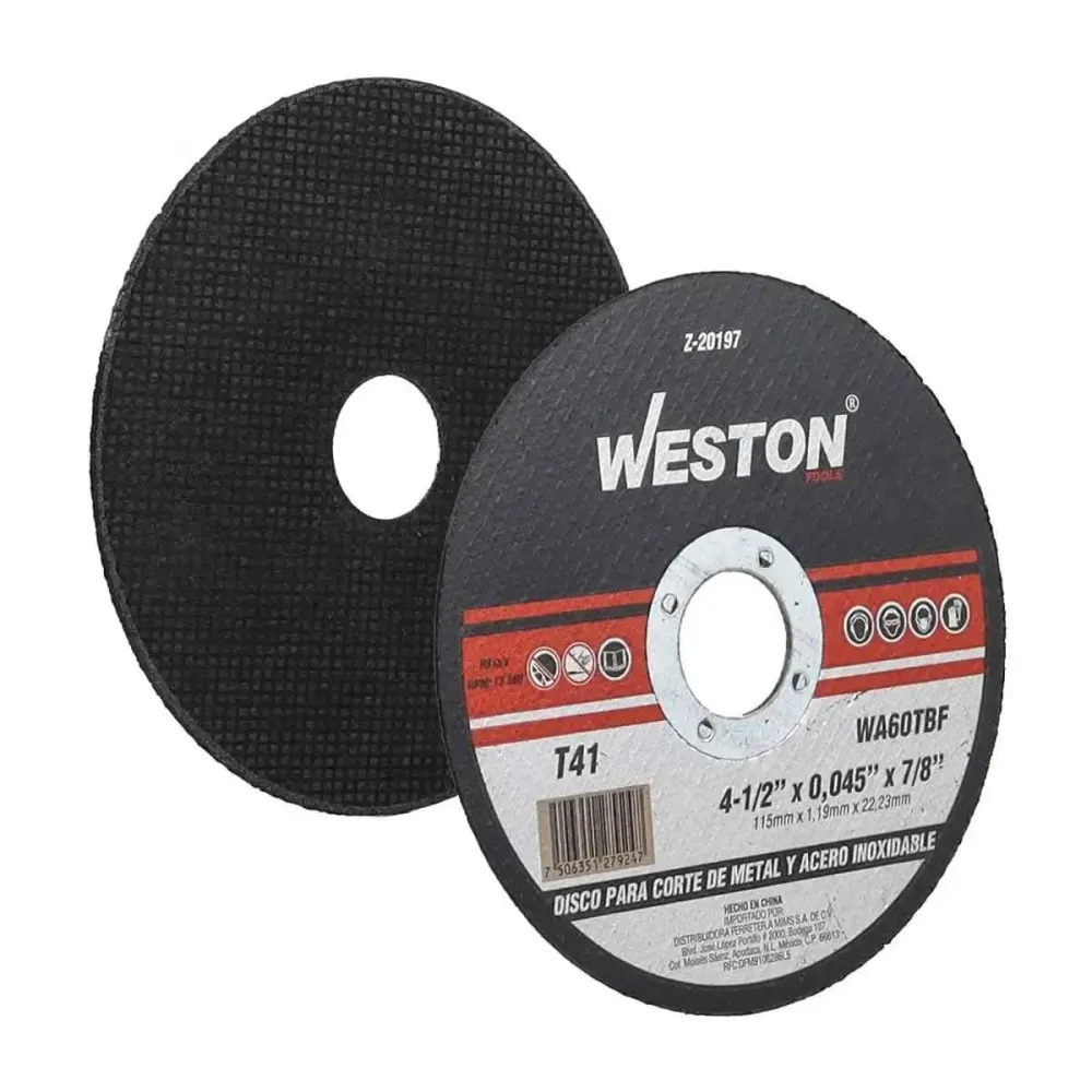 Disco de corte 4-1/2" para metálico e inoxidable barreno 7/8" Weston