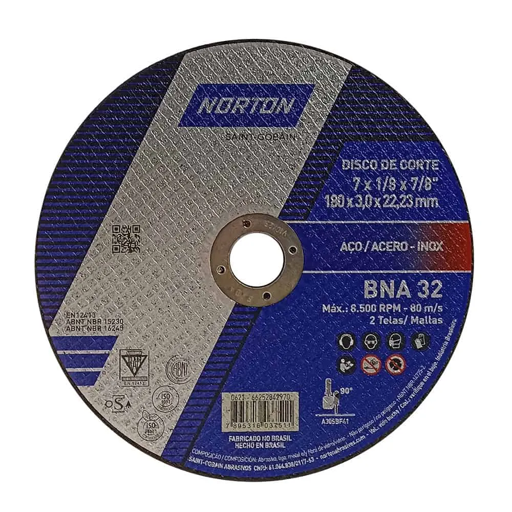 DISCO CORTE METÁLICO 7" X 1/8" X 7/8" "NORTON"