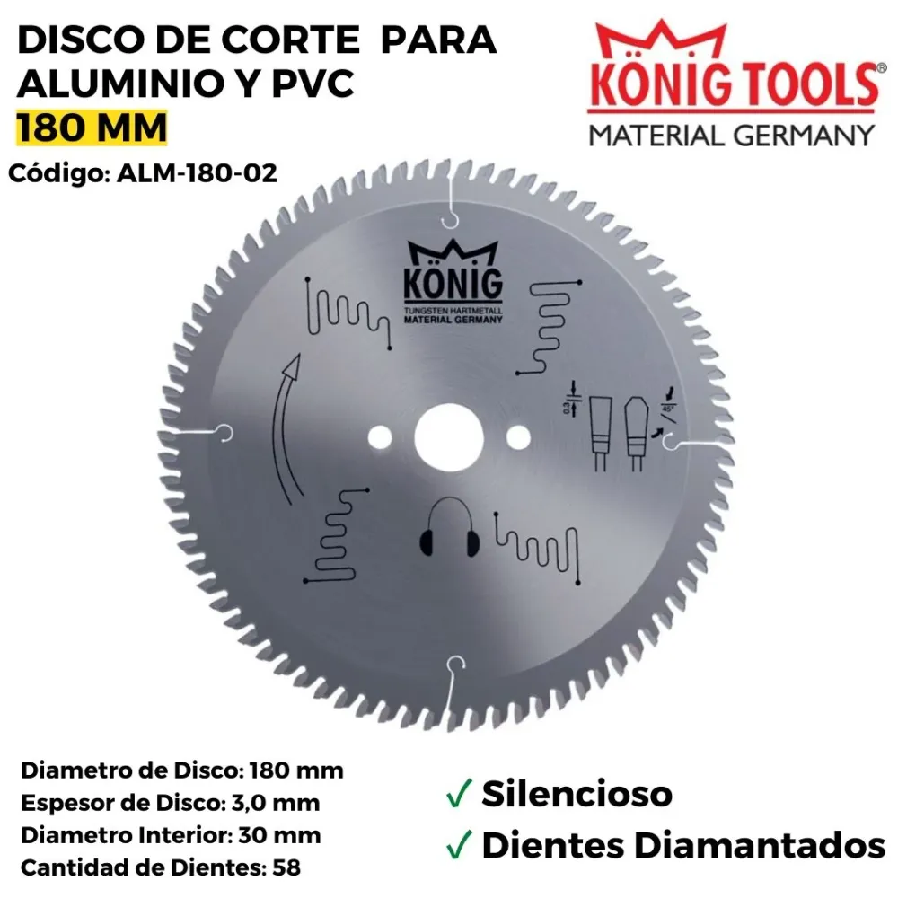 DISCO DE CORTE PARA ALUMINIO Y PVC 180 MM ALM-180-02 para Amoladora Angular 115mm