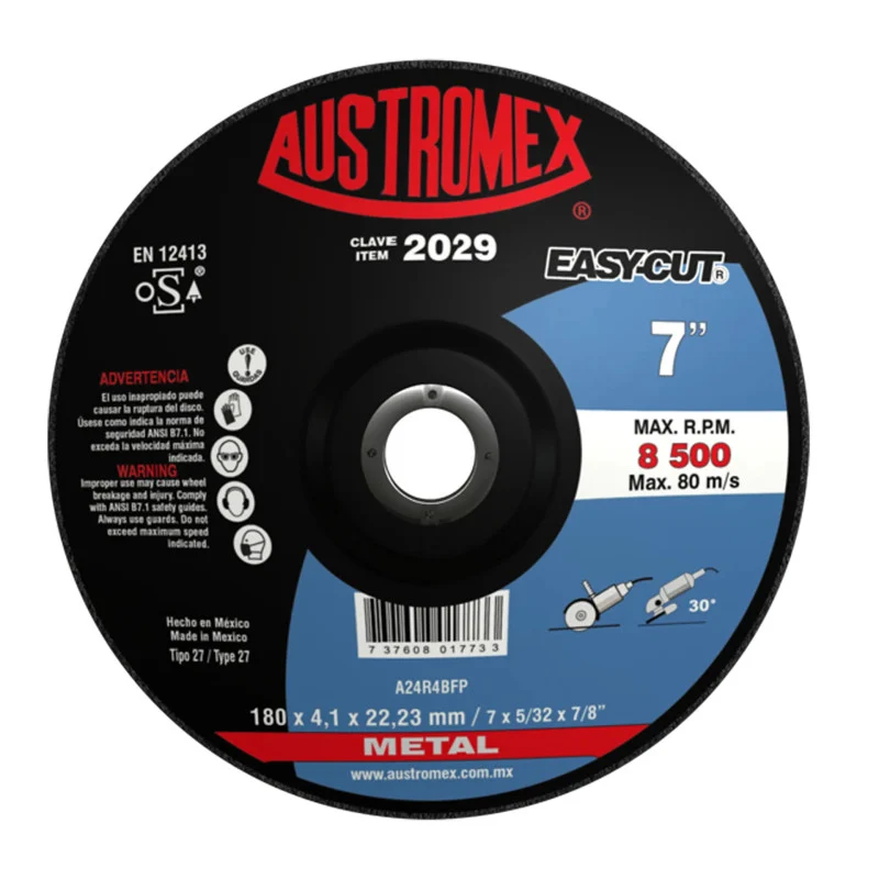 Disco Abrasivo para Desbaste de Acero de 7 x 5/32 x 7/8 Corte Austromex 2029**