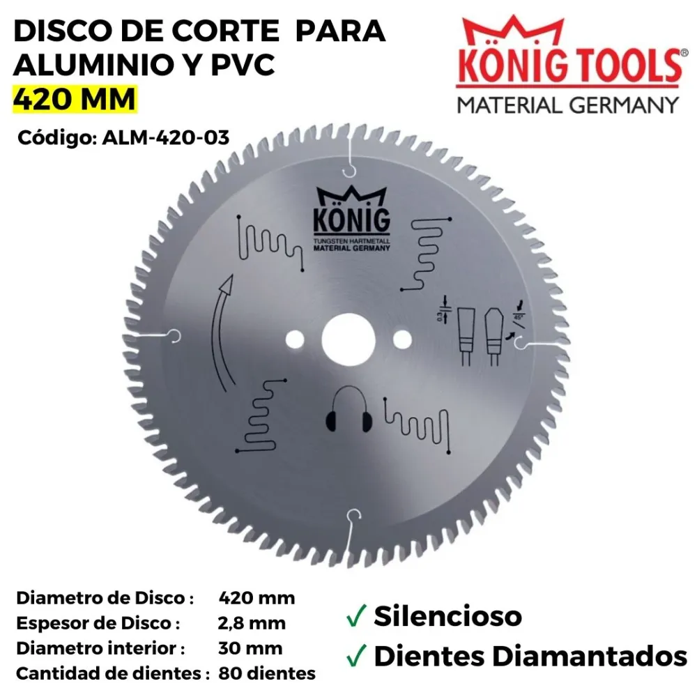 DISCO DE CORTE PARA ALUMINIO Y PVC 420 MM SILENCIOSO DIENTES DIAMANTADOS ALM-420-03 con Garantí del Fabricante