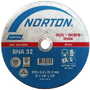 Disco corte p/metal 229x3.0x22.2 BNA32 9"- Norton con 3 Puntas de Goma
