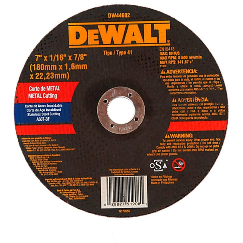 Disco corte p/metal 7"x1/16"x7/8" DW44602 - DeWalt con 6 Granulometrías