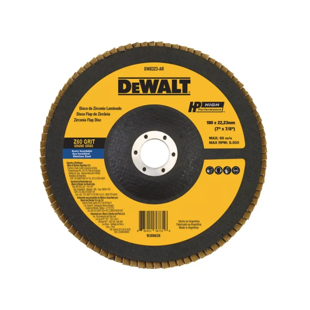 Disco / Desbaste Zirconio 7'' x 7/8'' DW8323-AR con 3 Puntas de Goma