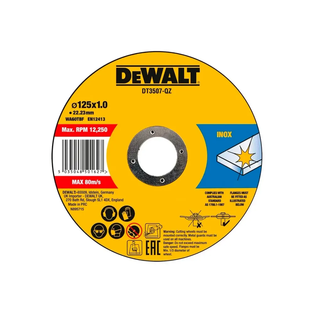 Discos de Pulido Lata con 10 discos de corte de largo desempeño para acero inox 125x1 DT3507 Dewalt