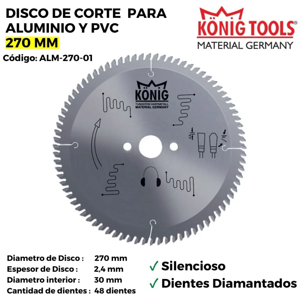 Pasta de Acabado DISCO DE CORTE PARA ALUMINIO Y PVC 270 MM SILENCIOSO DIENTES DIAMANTADOS ALM-270-01