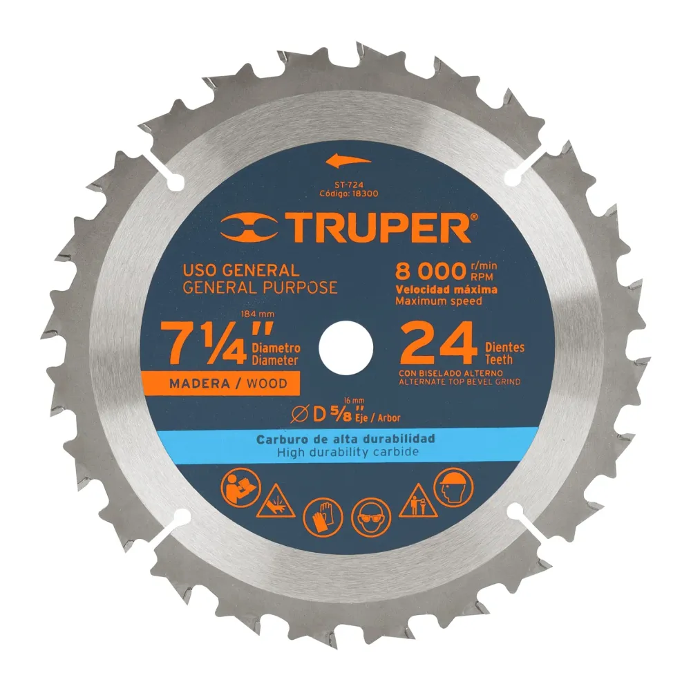 Pulido Final Disco sierra p/madera 7-1/4", 24 dientes, centro 5/8"