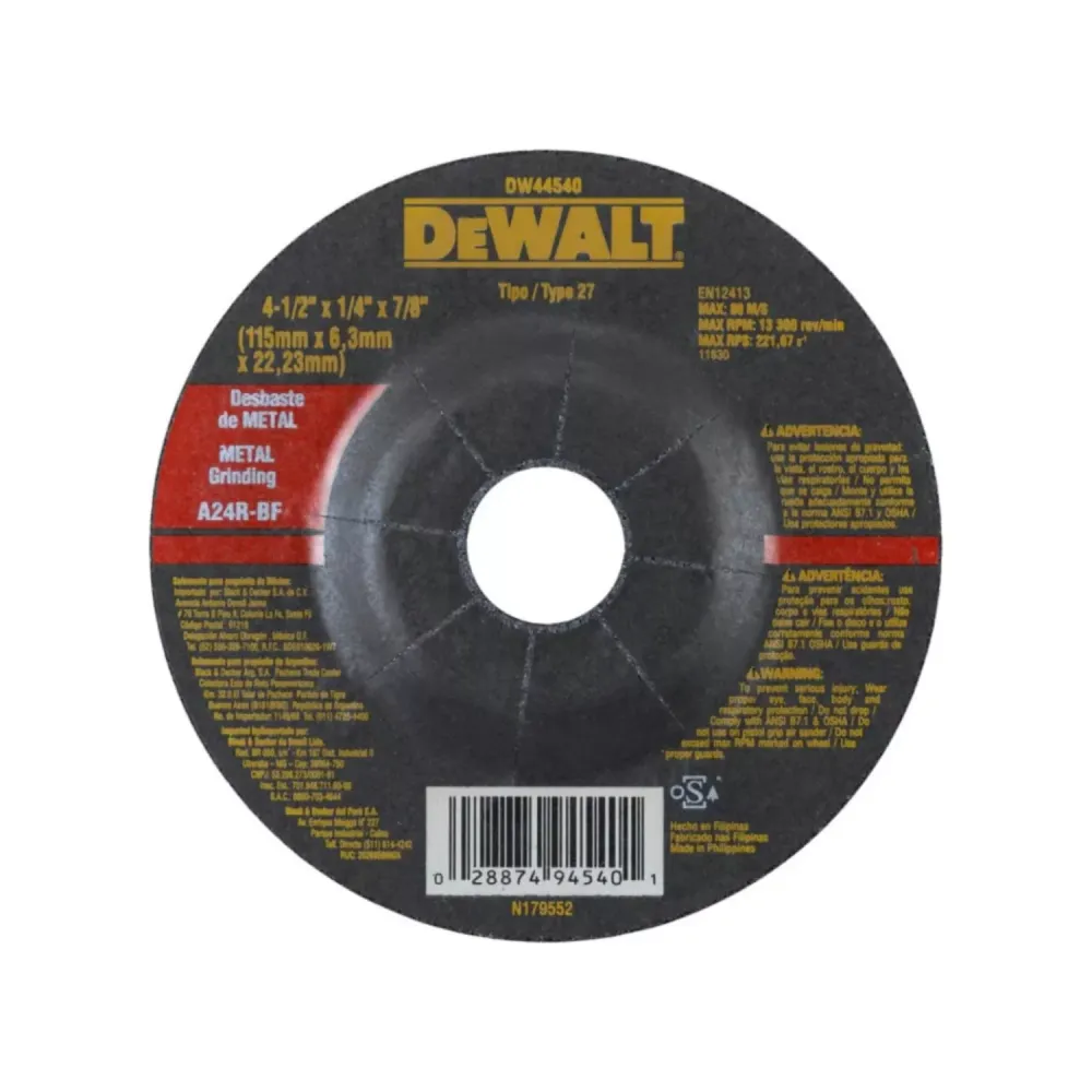 Pulido Final DW44540 - Disco de Desbaste 4-1/2'' X 1/4''