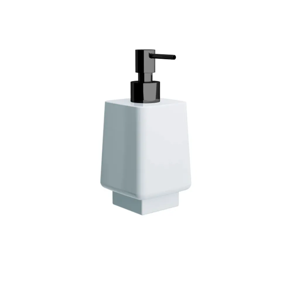 Dispenser sapone ceramica bianca collezione Dado di Lineabeta 250ml - dosatore nero opaco