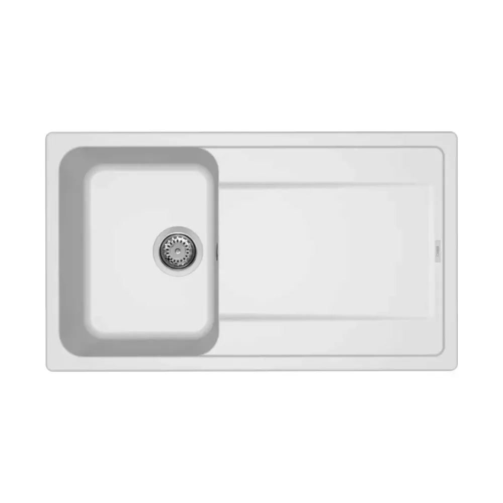 Fregadero de encastre invertible 86x50 1 cubeta con escurridor en GRANITEK color blanco tratamiento antibacteriano LIFE 40...