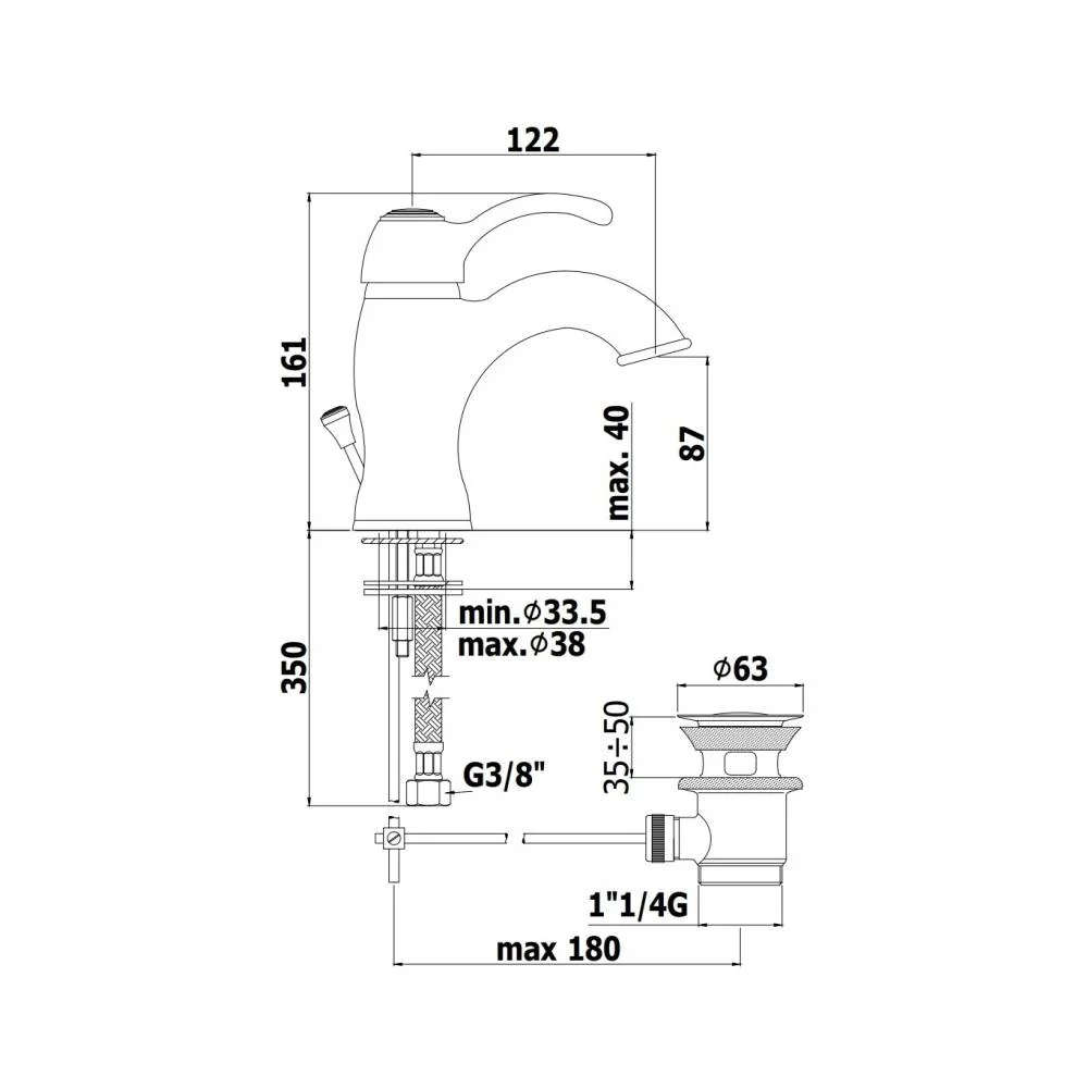Miscelatore lavabo con scarico serie Giorgia modello GI075CR cromato e bianco ral Paffoni