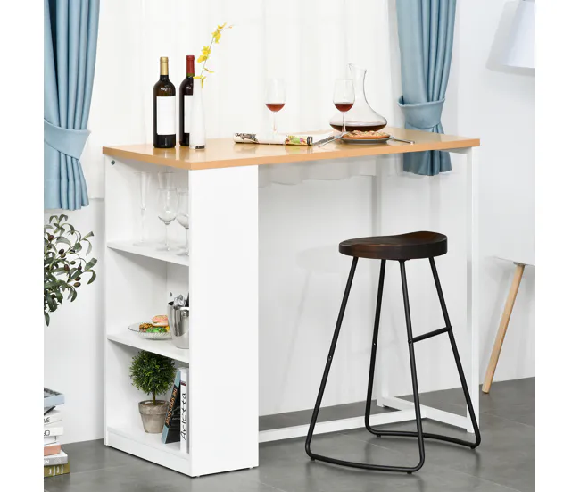 HOMCOM Mesa Alta de Cocina Mesa de Bar con 3 Estantes Estructura de Acero Antivuelco Carga 100 kg para Comedor 115x55x100...