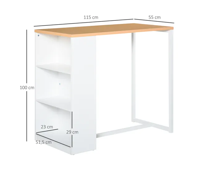 HOMCOM Mesa Alta de Cocina Mesa de Bar con 3 Estantes Estructura de Acero Antivuelco Carga 100 kg para Comedor 115x55x100...