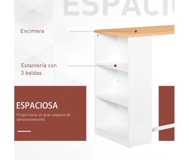 HOMCOM Mesa Alta de Cocina Mesa de Bar con 3 Estantes Estructura de Acero Antivuelco Carga 100 kg para Comedor 115x55x100...