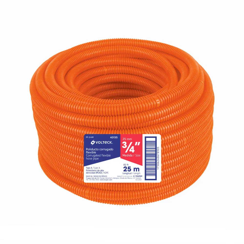 Poliducto corrugado elástico, 3/4', rollo 25 m, Volteck