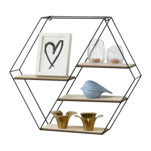 Estanterí de Pared Flint con 4 estantes metal/madera 62 x 12 x 53 cm - Negro y Madera para Productos Livianos