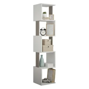 Estante para libros Dadjapon, Estante de oficina, Porta libros móvil, Biblioteca, 35x30h161 cm, Blanco y Gris topo