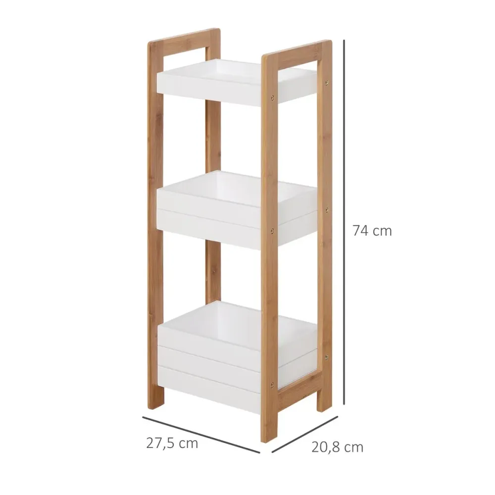 Estanterí Huby Homcom 3 estantes blanco/natural 74x27,5x20,8 cm