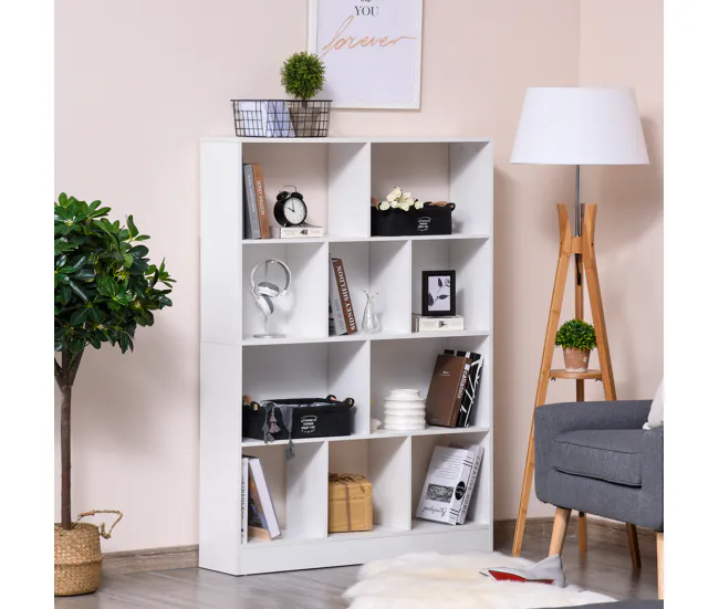 HOMCOM Estanterí Librerí de 4 Niveles con 10 Compartimentos Estantes de Almacenaje Multiusos para Libros Plantas 100x23,8x...