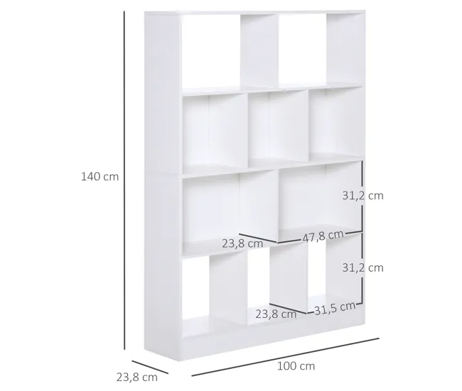 HOMCOM Estanterí Librerí de 4 Niveles con 10 Compartimentos Estantes de Almacenaje Multiusos para Libros Plantas 100x23,8x...