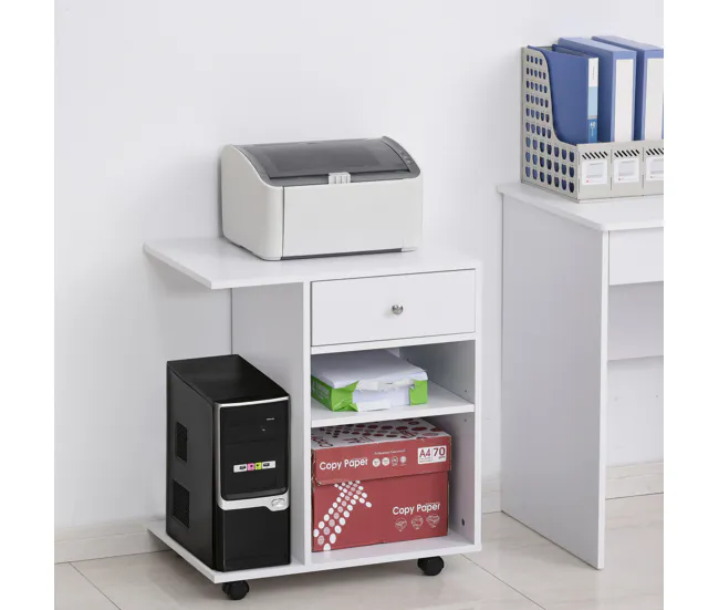 Vinsetto Armario para Impresora de Oficina Carro Multifuncional con Ruedas 2 Compartimentos Cajón y Soporte para CPU Estan...