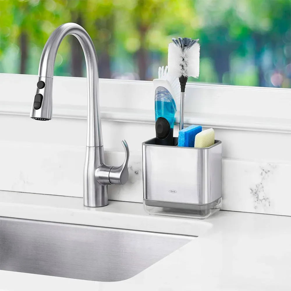 Rasqueta para Ventanas Soporte para cepillos y estropajos de acero inoxidable OXO