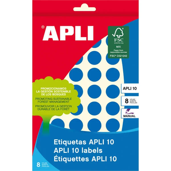 Etiquetas Adhesivas Industriales Apli Etiquetas 10 Azules Ø 16mm 8 Hojas