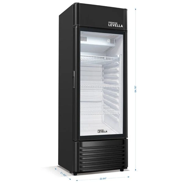 Refrigerador vertical de exhibición Superior Levella® de 6.5 pies cúbicos con puerta de vidrio simple. Refrigerador exposi...