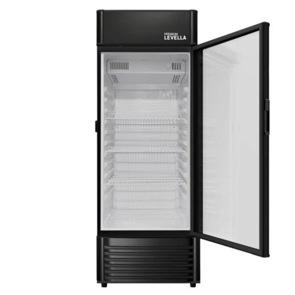 Refrigerador vertical de exhibición Superior Levella® de 6.5 pies cúbicos con puerta de vidrio simple. Refrigerador exposi...