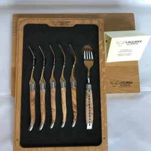 Laguiole en Aubrac Confeccionado mano 6-Piece Dessert Fork Set Olivewood Wood Handles