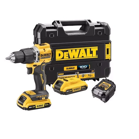 Taladro Percutor XR 18V Edición limitada 100 ños con 2bat 2Ah + Maletín Dewalt DCD100YD2T