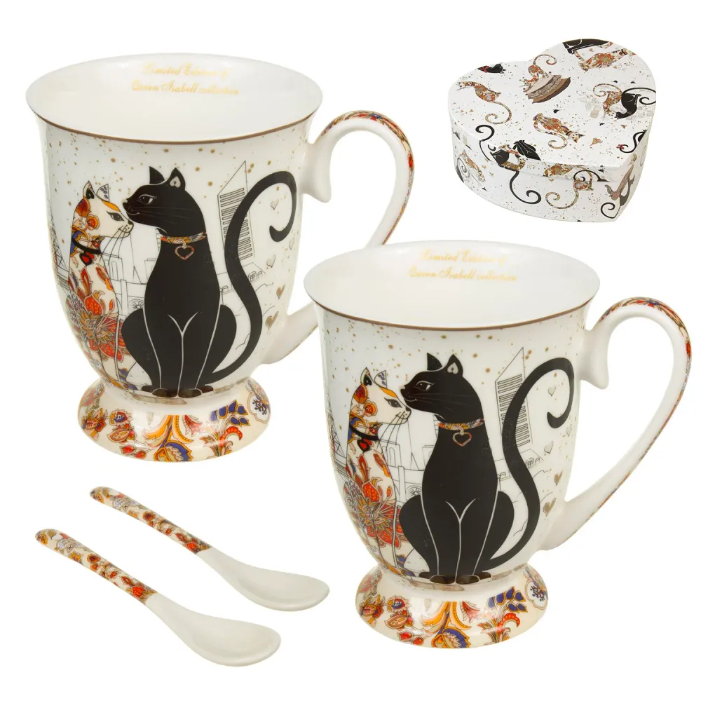 Alta Resistencia Queen Isabel un juego de 2 tazas de envases decorativos en forma de corazón colección de gatos 2x300ml