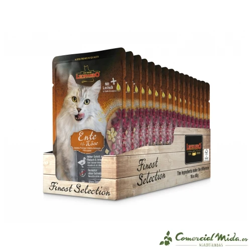 Bloque de Poleas LEONARDO Menú de Pato & Queso Alimento para Gatos Adultos Pack 16x85 gr