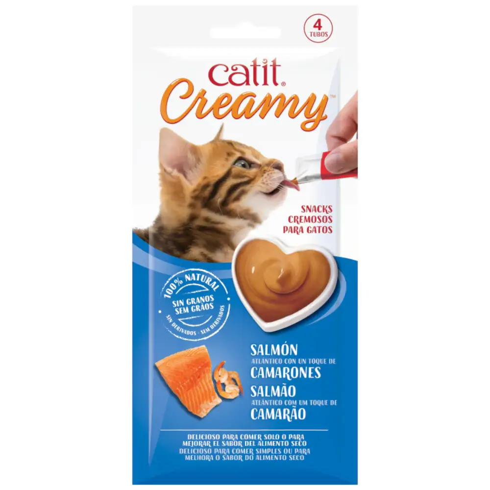 Catit Creamy Snack Salmón y Gambas Pack 4X10 g | Resistente la Intemperie