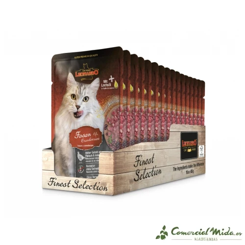 LEONARDO Menú de Faisán + Arándano Rojo Alimento para Gatos Adultos Pack 16x85gr Heavy Duty