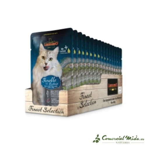 LEONARDO Menú de Trucha & Menta de Gato Alimento para Gatos Adultos Pack 16x85 gr con Sistema de Limitación