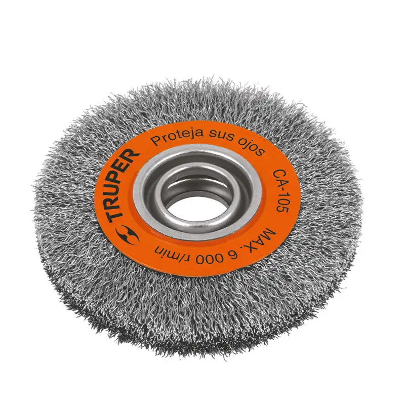 Carda alambre ondulado 6" x 1 1/8" para esmeril, truper de Acero Galvanizado