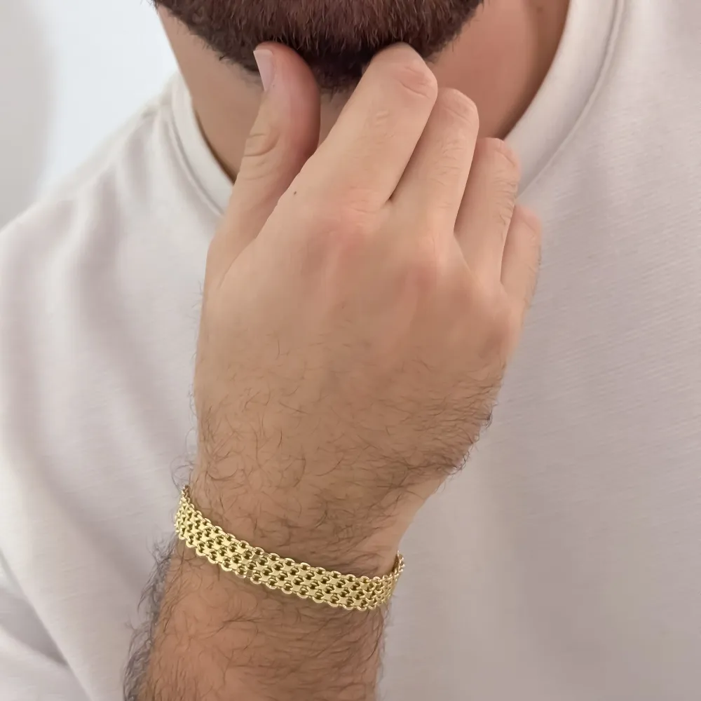 Pulsera Tejido Chino Gruesa de Hombre de 10mm de Grosor en Oro Laminado 18k con Garantia de por vida