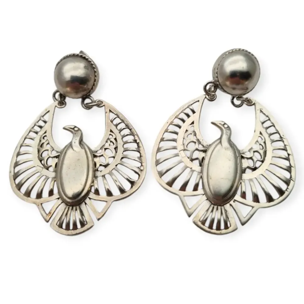 Pendientes retro en plata con diseño , gran tamaño. con Recubrimiento Resistente