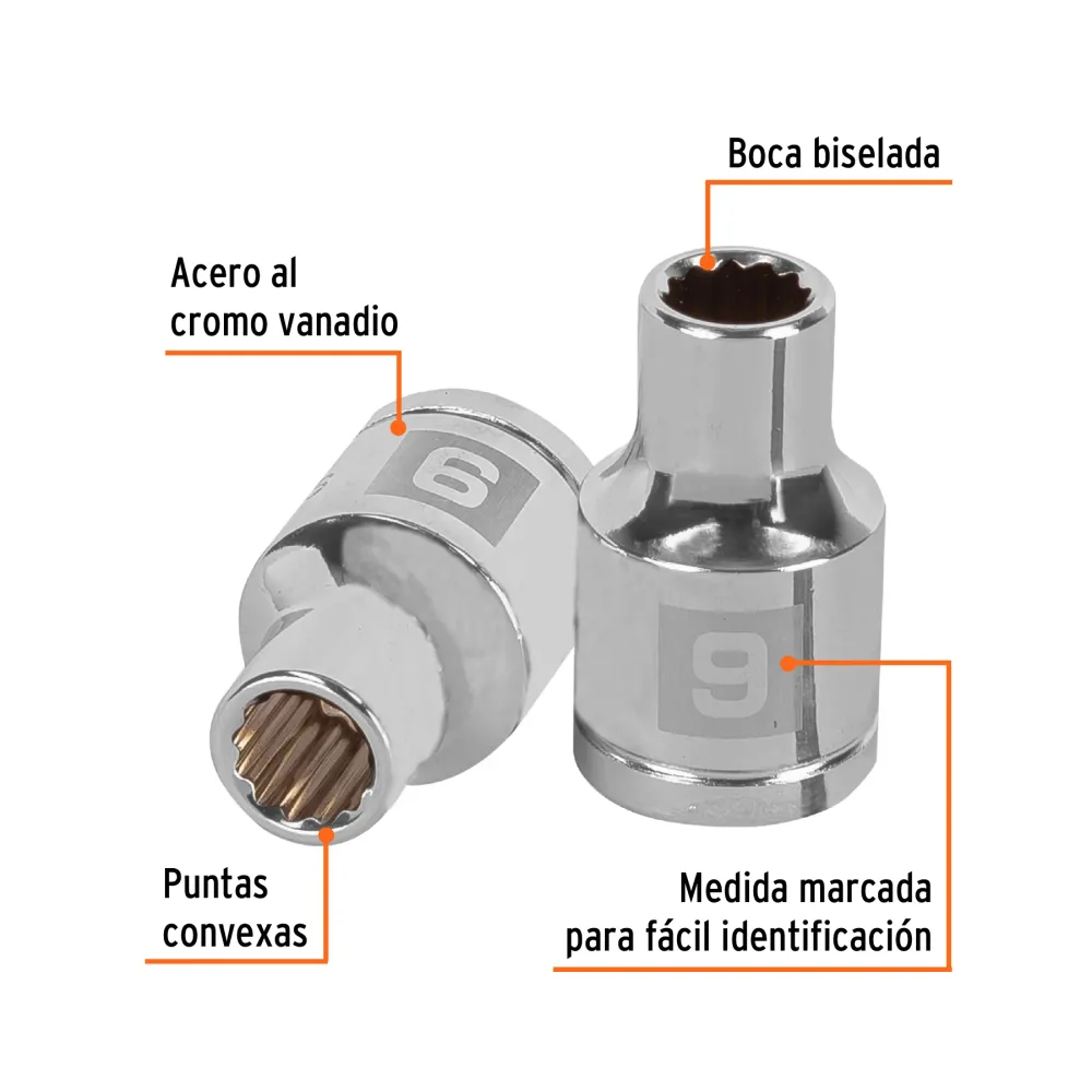 Calibración Profesional DADO CUADRO 1/2' ESTRIADO METRICO 9MM